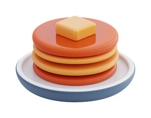Stack of pancakes with butter on a plate on a black 3D of dessert PNG on Transparent Background