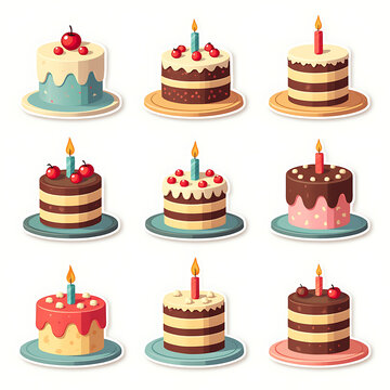 different cakes sticket set