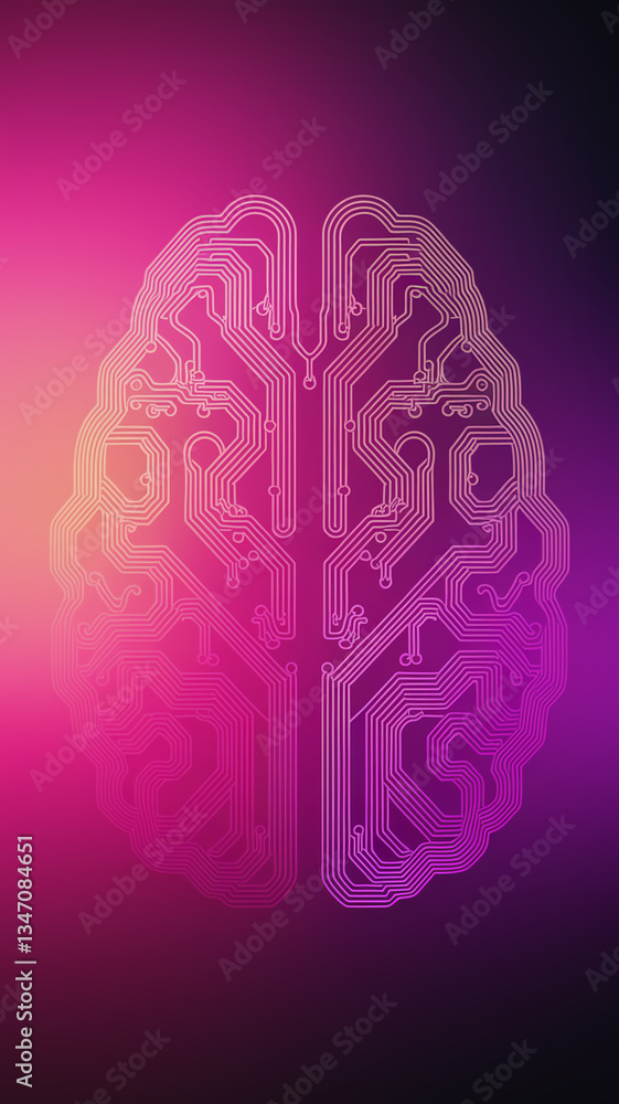 Poster abstract brain circuit design on gradient purple background, symbolizing intelligence, technology, a
