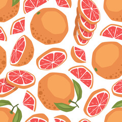 Vector seamless pattern with grapefruits on white background