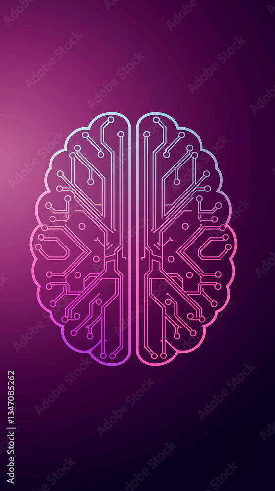 Poster stylized brain outline with circuit board pattern, showcasing artificial intelligence, neural networ