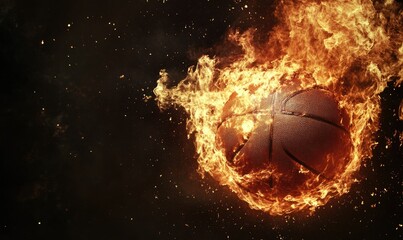 Fiery basketball in cosmic flames
