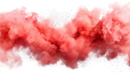 Dynamic red smoke cloud effect isolated on white background for abstract designs