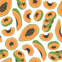 Vector seamless pattern with papayas on white background