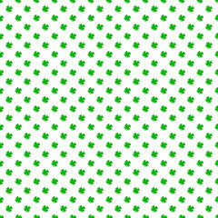 Seamless pattern of green four-leaf clover leaves on transparent backdrop, PNG file