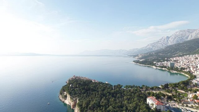 Aerial panorama view of a small town Slano, near Dubrovnik, Dalmatia region, Croatia