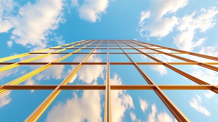 Fototapeta premium Building Exterior Reaching to the Sky Reflected in Golden Windows