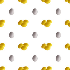 Seamless Pattern of Silver Single Egg and Golden Triple Eggs on transparent backdrop, PNG file