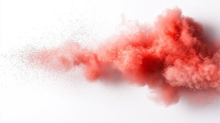 Fototapeta premium Dynamic red powder explosion, abstract cloud formation on white background red