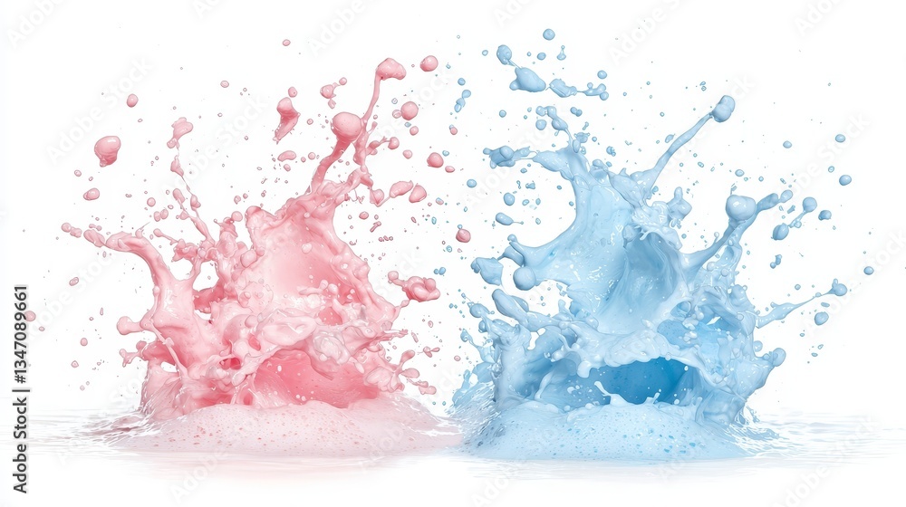 Poster dynamic colorful splashes on white canvas, abstract art and creative design background