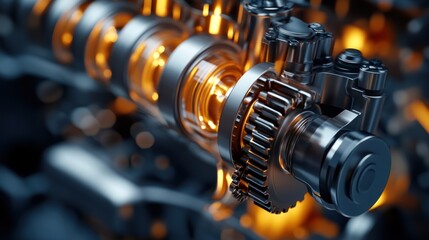 A detailed view showing engine parts with illuminated interior design