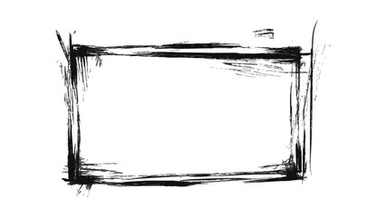 Black grunge square brush rectangular frame isolated on transparent background. Brush stroke frame smear splatter on transparent background.