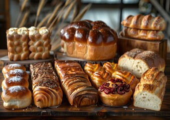 Many kinds of bread on the table.