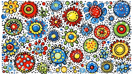 Colorful Floral Abstract Pattern with Various Shapes and Designs in Bright and Vibrant Hues