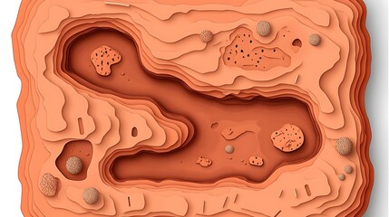 Abstract topography map with terracotta tones evoking geological layers design