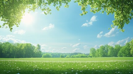 Fototapeta premium A breathtaking vista, wildflower meadow under sapphire sky vibrant