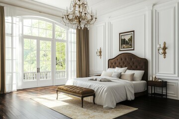 A Luxurious Bedroom Displaying Elegant Furnishings and Natural Light