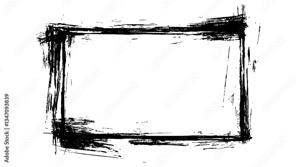 Poster black grunge square brush rectangular frame isolated on transparent background. brush stroke frame s