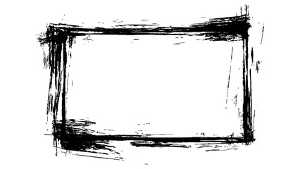Black grunge square brush rectangular frame isolated on transparent background. Brush stroke frame smear splatter on transparent background.