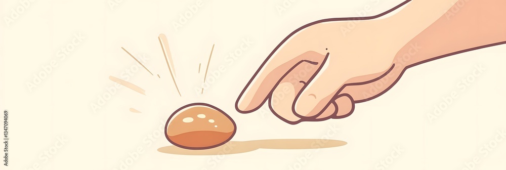 Poster hand touching a shiny egg, creating a splash effect, with a soft background for creative designs