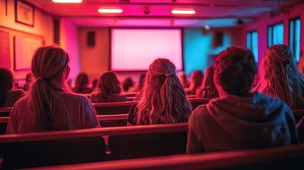 Audience at Presentation Colorful Lighting