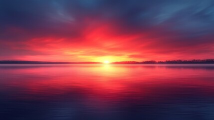 Fototapeta premium Fiery sunrise over calm lake