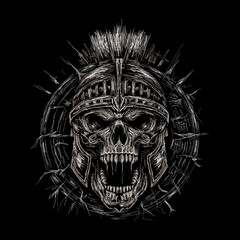 The scribble art illustration of skull roman warrior design 