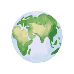 watercolor planet earth, hand painted globe, simple illustration, centered in india