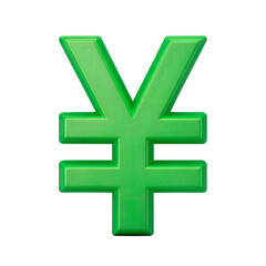 Fototapeta premium Yen sign with double lines – a 3D symbol of the Japanese yen (¥) with two horizontal strokes, created in a deep green color emphasizing financial growth.