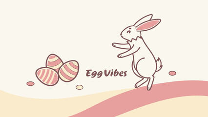 Obraz premium Cute easter bunny with decorated eggs illustration for spring holiday season card. Perfect for Spring Invitations, Holiday Branding, and Creative Event Projects