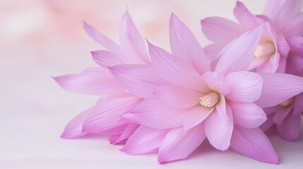 Fototapeta premium Elegant pink flowers on a white surface, delicate floral arrangement pink