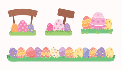 Set of Easter Eggs Hunting Finding activity event decoration elements illustration