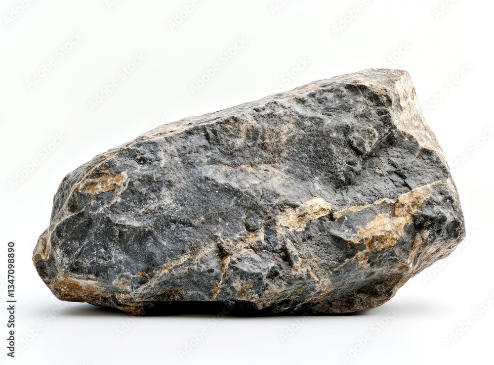 Poster isolated stone rock on white background showing texture and shape detail