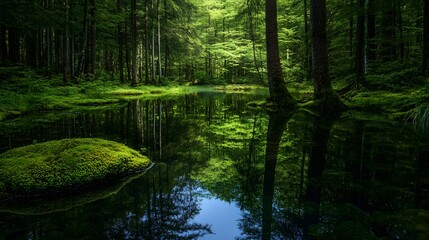 Obraz premium Mirror Lake in a Hidden Forest 