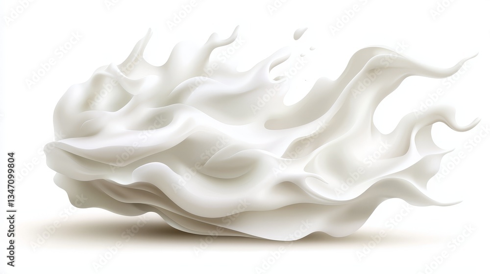Poster dynamic white milk splash on a pristine white background, study in texture and fluid motion
