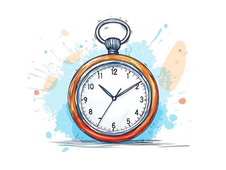 Vintage Pocket Watch for Time Concept, Sketch Style.