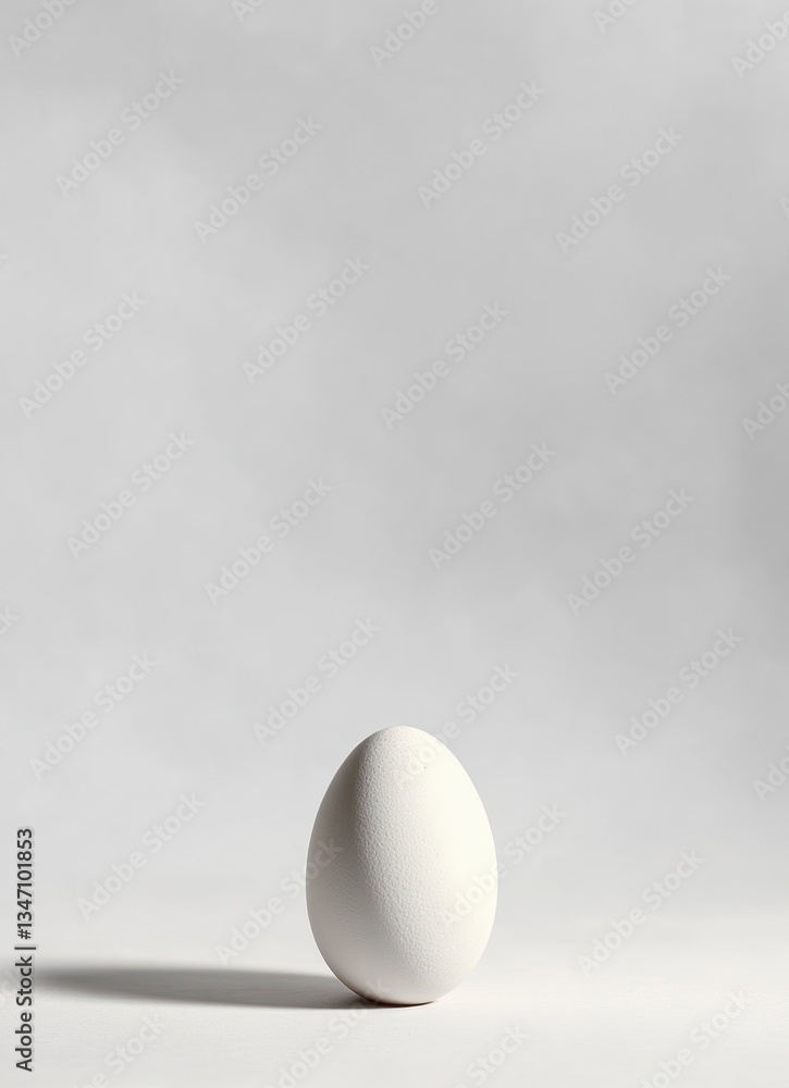 Poster Single White Egg on White Background in Simple Studio Setting