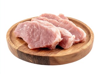 Pork Tenderloin Raw Cutlets on Wooden Plate Preparation for Cooking