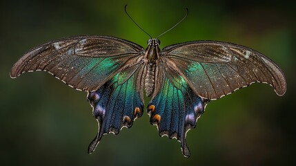 Majestic Butterfly with Vibrant Green and Blue Wing Patterns