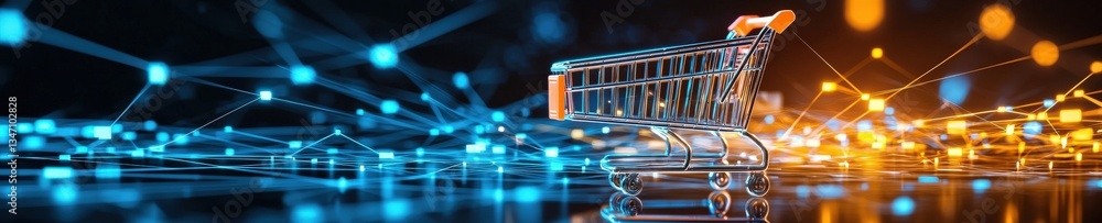 Poster a secure shopping experience visualized with glowing checkout elements