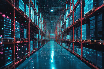 Digital warehouse with futuristic technology concept