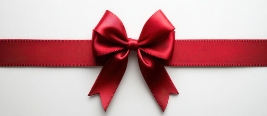 Bright red ribbon with a bow on a blank, clean background perfect for festive text or invitations