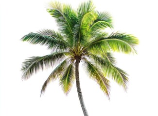 Isolated Tropical Palm Tree with Green Fronds Against a White Background