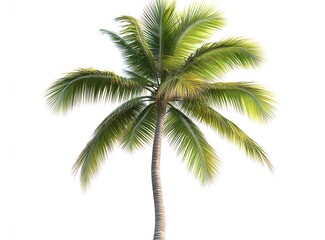 Isolated Coconut Palm Tree with Green Fronds on White Background