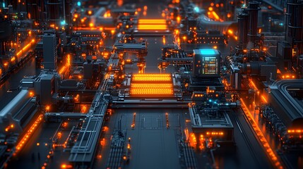Obraz premium Intelligent manufacturing hub AI controlled factory automation futuristic industry illustration