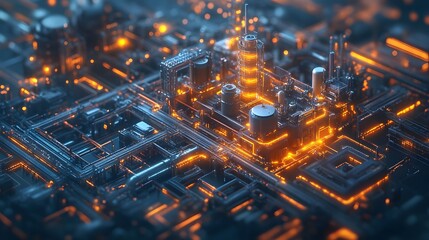 Intelligent manufacturing hub AI controlled factory automation futuristic industry illustration