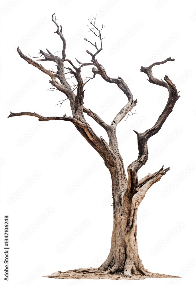 Poster isolated dead tree with bare branches on white background for design
