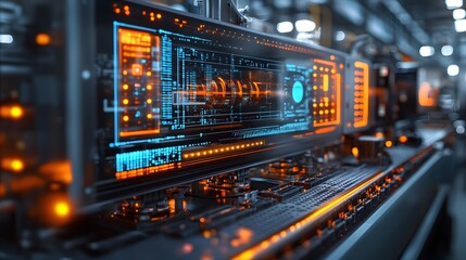 Fototapeta premium Digital replica of modern smart factory AI integrated industrial workflow optimization illustration