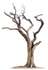 Isolated Dead Tree with Bare Branches on White Background for Design