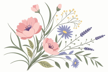 A vector floral design with pink blossom and butterfly accents evokes spring's nature